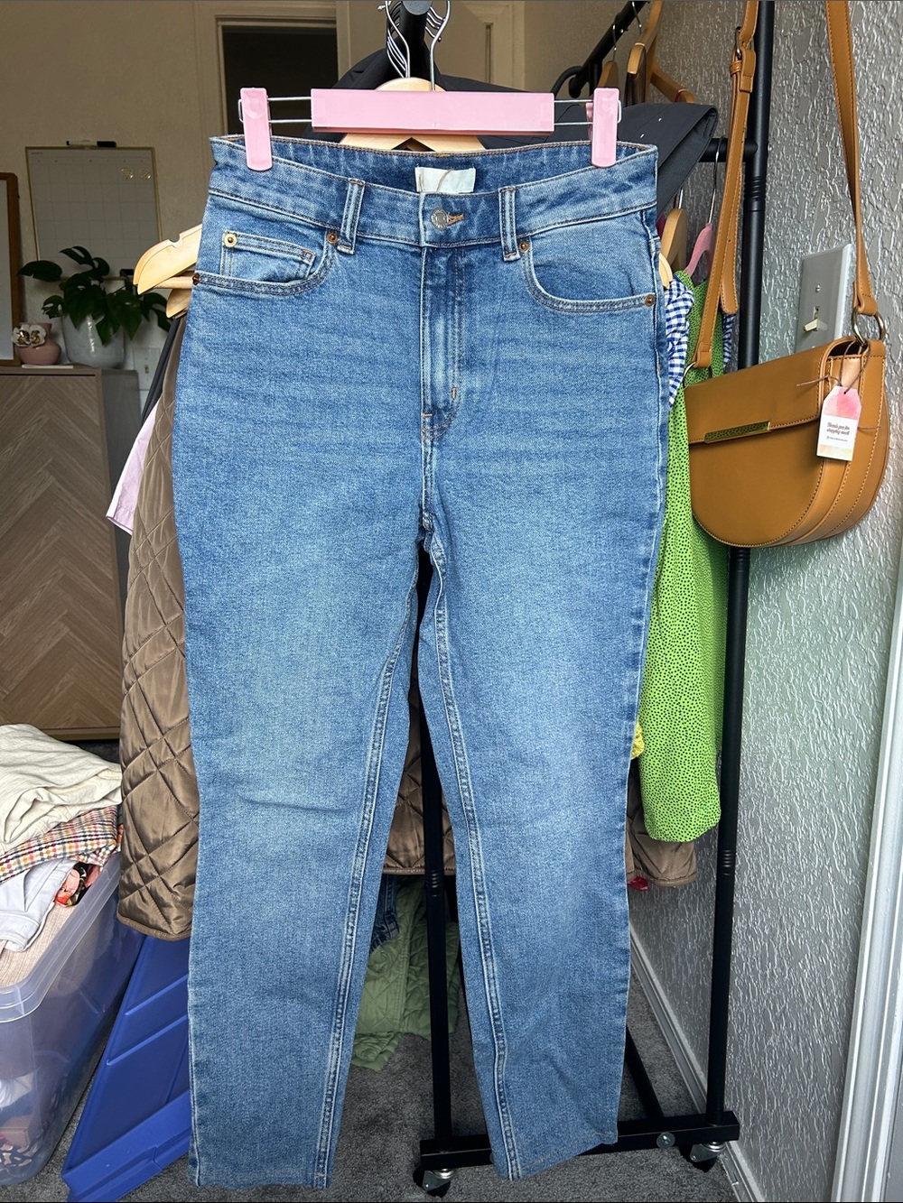 H&M High-Rise Stretch Jeans in Light Blue Wash